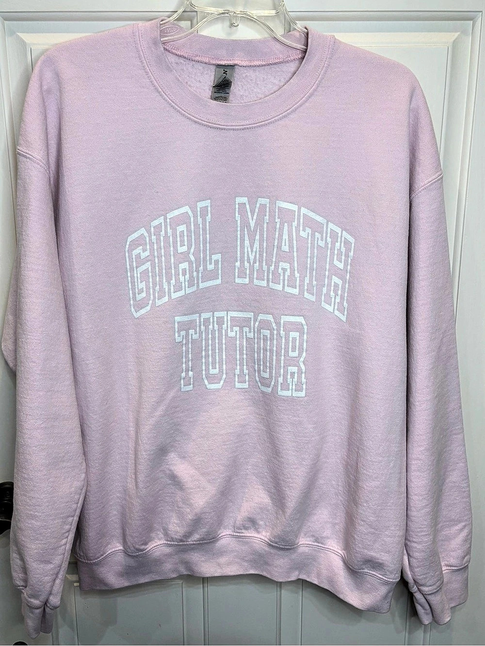 Gildan Heavy Blend Pink "Girl Math Tutor" Graphic Crewneck Sweatshirt L
